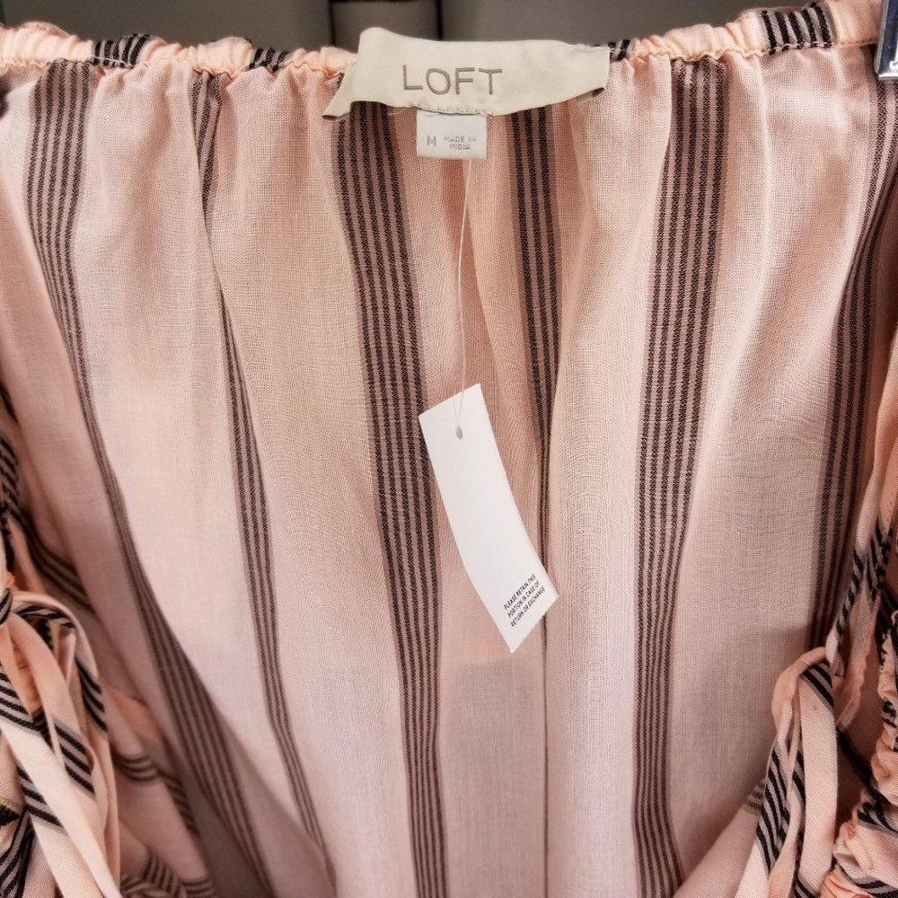 LOFT Striped Orchid Off The Shoulder Pink Blush Bl - Picture 4 of 4